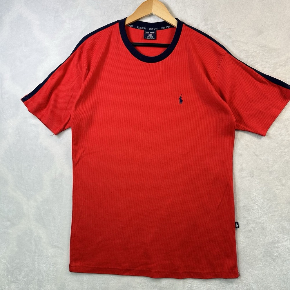 Vintage Polo Sport Ralph Lauren Red Tee Shirt 90s Ringer Made In USA Size Large